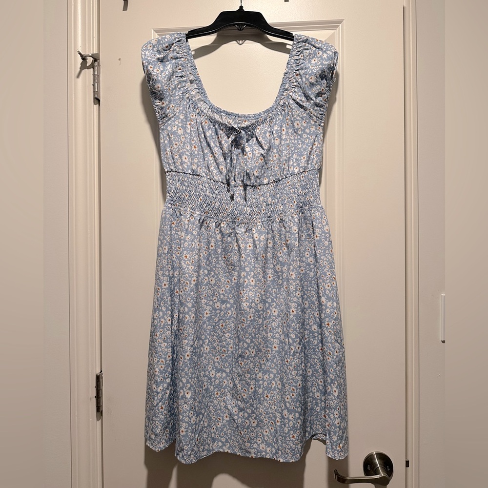 Amazon Blue and White Sleeveless Sundress with Puff Sleeves